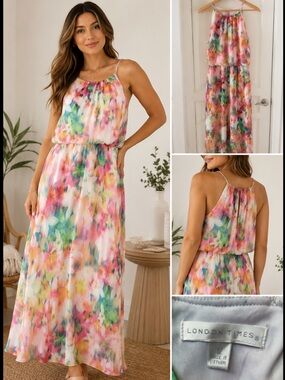 London Times Floral Maxi Dress Women’s Size 12 Colorful Sleeveless
